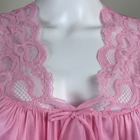 Vintage Union Cira Women Size S Pink Satin Lace Pullover Nightgown Semi Sheer - Picture 15 of 16